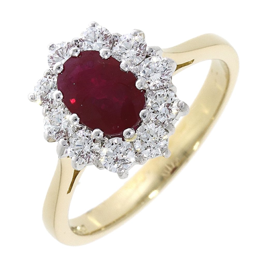 18ct Yellow Gold Ruby & Diamond Cluster Ring - Pleasance & Harper