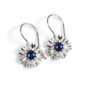 Henryka Cornflower Hook Earrings in Silver and Lapis Lazuli