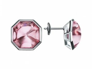 Baccarat Silver Pink Crystal Octagon Earrings