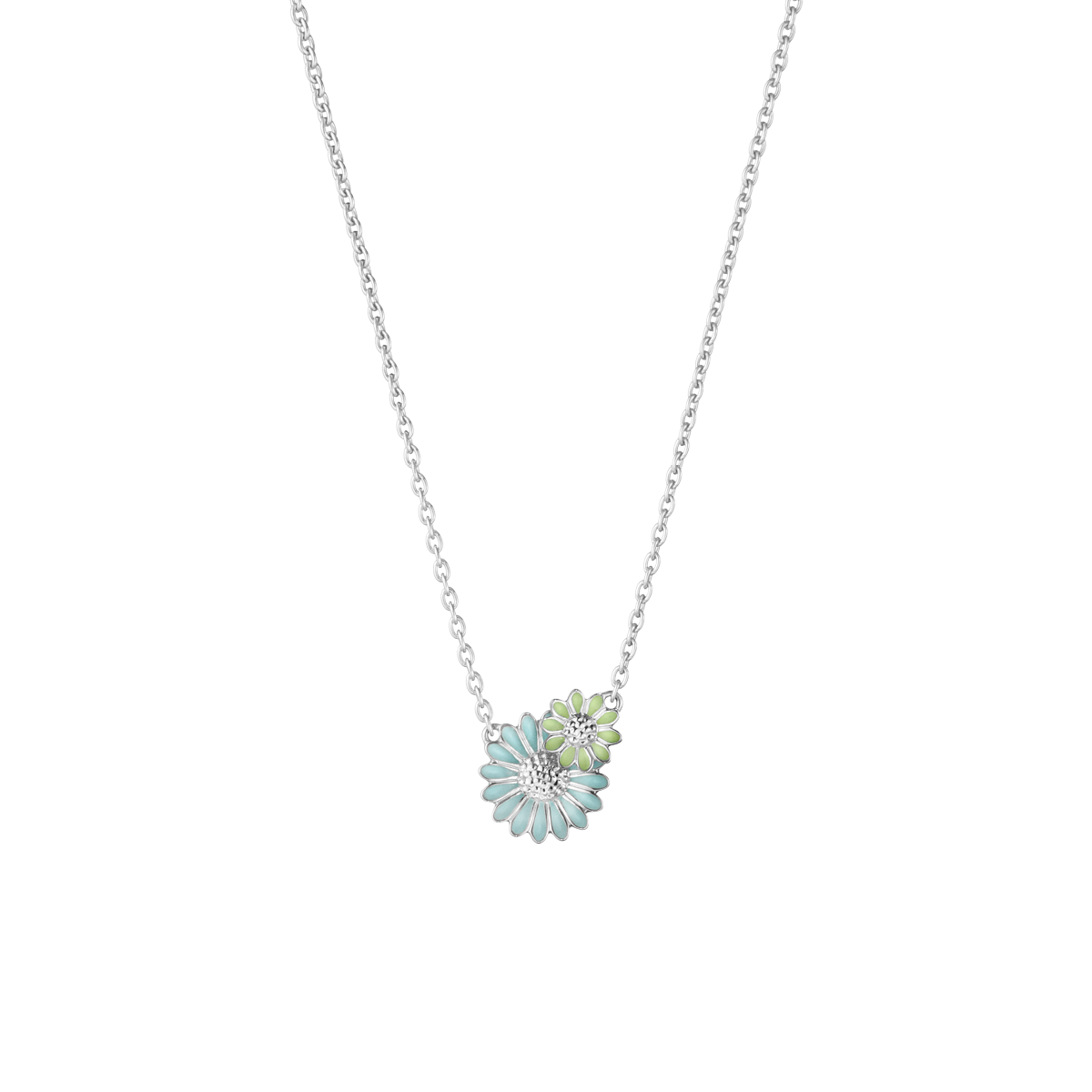 Georg Jensen Daisy Necklace with Pendant Small Green Blue Enamel