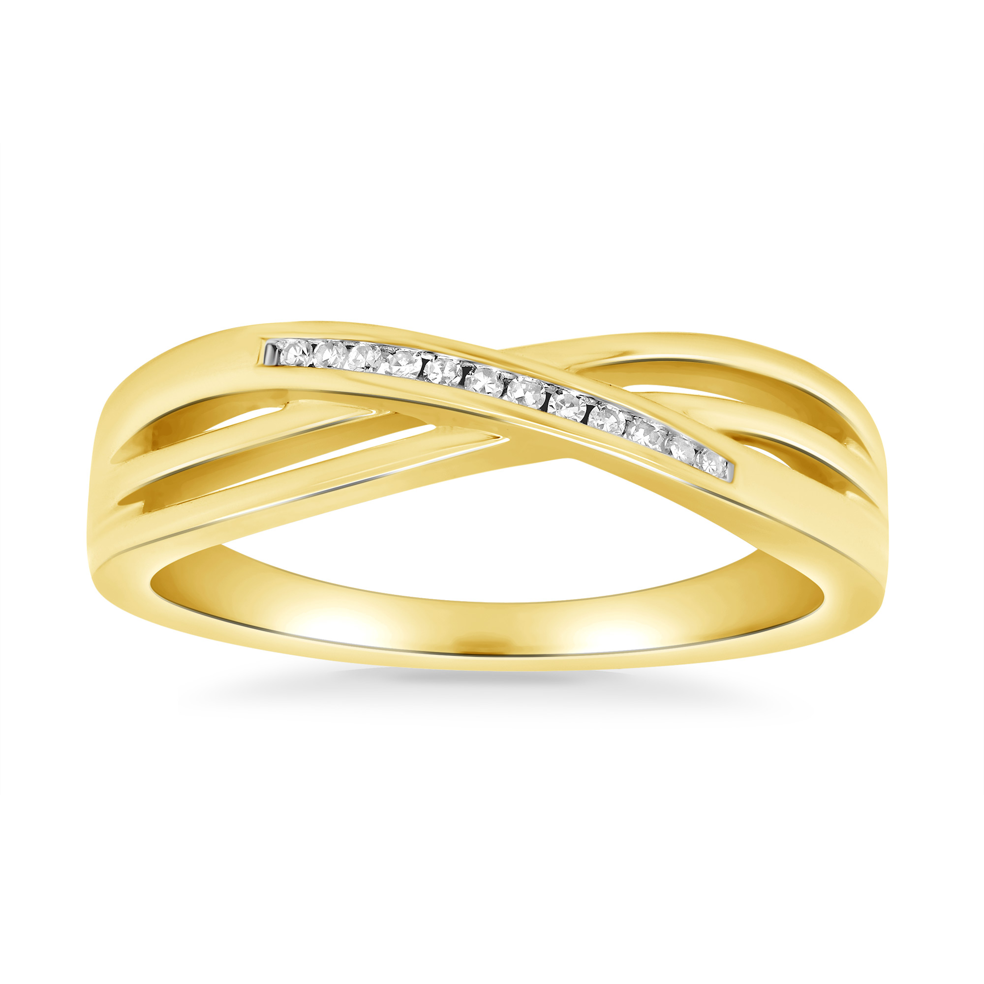 9ct Yellow Gold Channel Set Crossover Diamond Ring